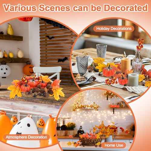 29 Pcs Artificial Pumpkins Decor Set,Fall Home Decorations Including Mini Pumpkins,Maple Leaves,Acorns,Pine Cones,Berries for Home Fall Halloween Thanksgiving Pumpkin Table Decor