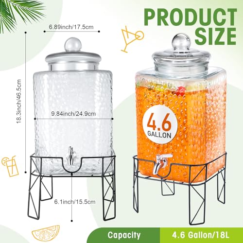 4.6 Gallon Glass Beverage Dispenser with Stand and Stainless Steel Spigot - Leakproof Iced Drink Jar for Weddings & Parties - Clear