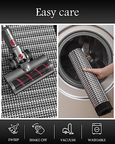 Extra Large Kitchen Runner Rug and Mat Set - 3 Pieces, Black - Non-Slip, Washable