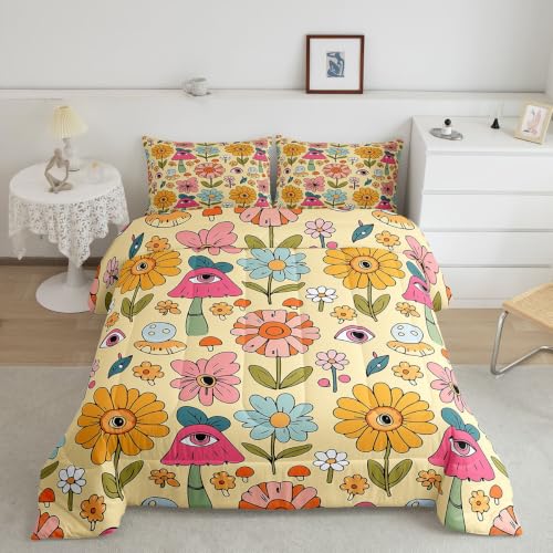 Castle Fairy 70s Retro Floral Bedding Comforters King Size,Hippie