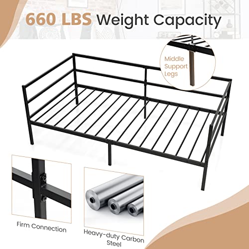 Twin Metal Daybed Frame - Space-Saving Sofa Bed with Guardrails, No Box Spring Needed - Black - Variation of Twin / Daybed