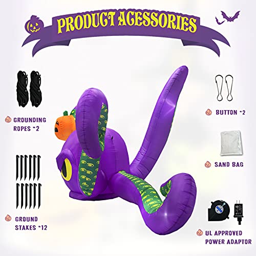 12Ft Purple Octopus Inflatable Halloween Decor with LED Lights and Outdoor Stakes