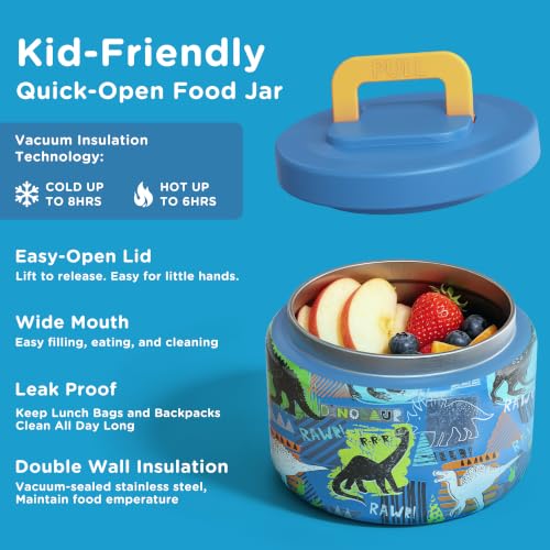 JXXM Dinosaur Blue Kids Bento Lunch Box Set with Thermo Food Jar & Leak-Proof Containers