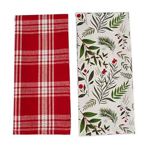 DII Christmas Kitchen Towel Set, Floral Tea Towels for Baking, Cleaning, Entertainment & Cooking, 18x28, Boughs of Holly, 2 Piece