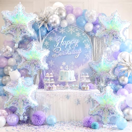 Snowflake Balloons 8-Pack Iridescent Winter Party Decorations
