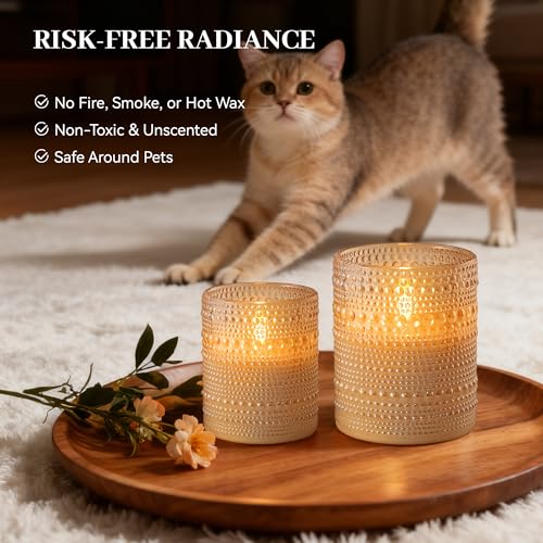 Gold Dotted Glass Flameless LED Candles Set with Remote - Real Wax Finish