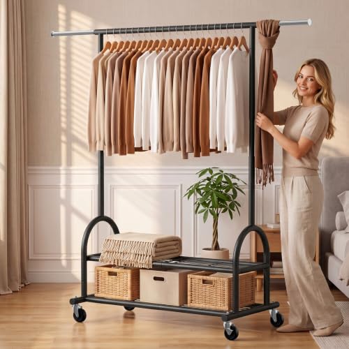 Heavy Duty Clothes Rack Black - 586 LBS Capacity, Adjustable & Rolling Garment Organizer