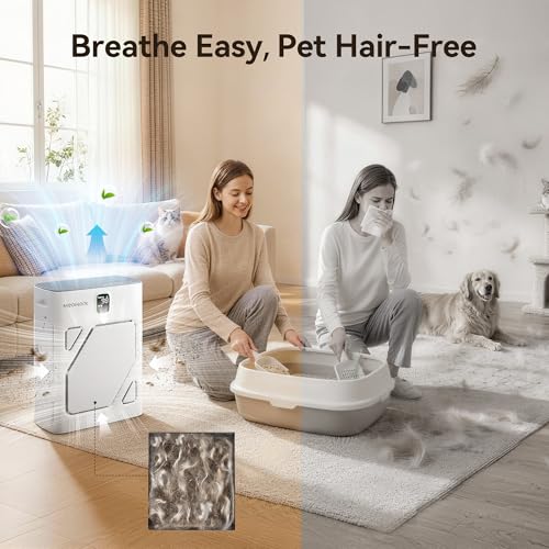 Pet Air Purifier with Dual Air Intakes, HEPA Filter for Large Rooms