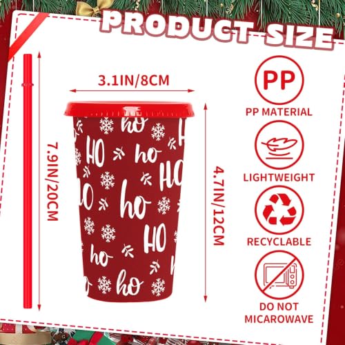 Jansun 12Pcs Christmas Color Changing Cups with Lids & Straws - Holiday Tumbler Set