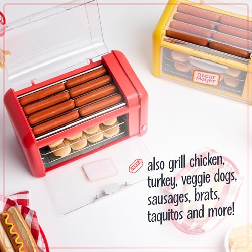 Nostalgia Hot Dog Roller & Bun Toaster Oven - Red, 8 Rollers, Multi-Use