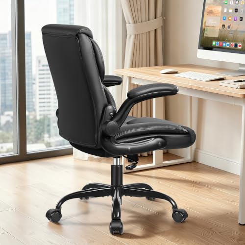 Stella Mia Black PU Leather Executive Office Chair with Flip-Up Armrests