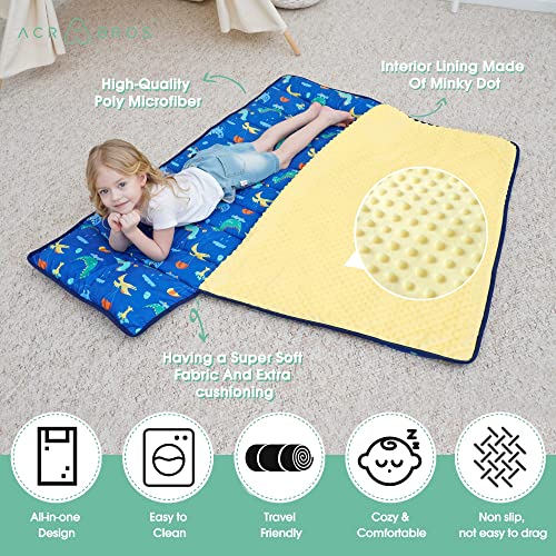 ACRABROS Dinosaur Toddler Nap Mat with Pillow & Blanket - Large Kids Sleep & Travel Mat