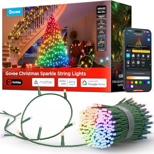 Govee 66ft Christmas Sparkle String Lights with 250 LED Bullet-Head Lights - Holiday Decor