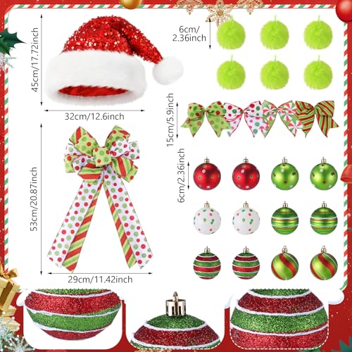 Halfchet Christmas Hanging Decorations Set with Christmas Hat - 43 Pcs Candy Red White & Green