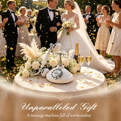 Audio Guest Book Wedding Phone Ivory White Retro Voice Recorder with Greeting