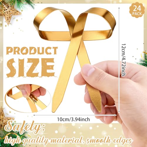 Daifunli 24 Pcs Gold Metal Christmas Bow Ornaments for Tree Garland