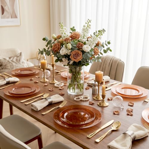 Clear Brown Disposable Plastic Plates Set - 200 Pcs, 10" Dinner & 7" Dessert