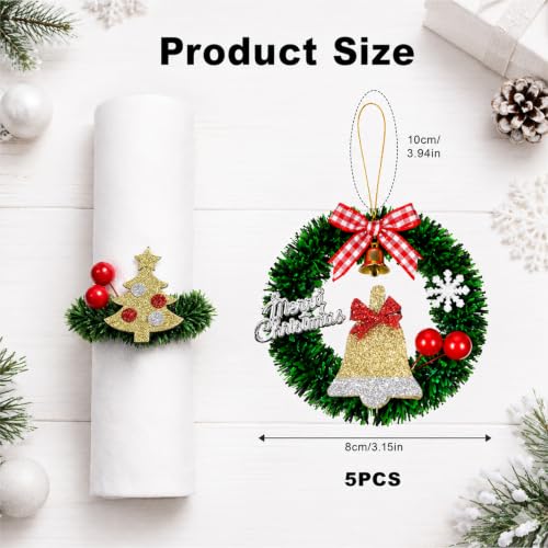 3.2in Mini Christmas Wreath Ornaments for Dollhouse – Small Xmas Wreaths with Bow, 5Pcs