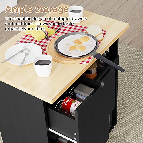 Shintenchi Black 26-Inch Kitchen Island Cart with Storage and Wheels