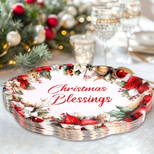 Fancy Land 24-Pack Christmas Oval Plates 10x12, Disposable Holiday Dinnerware
