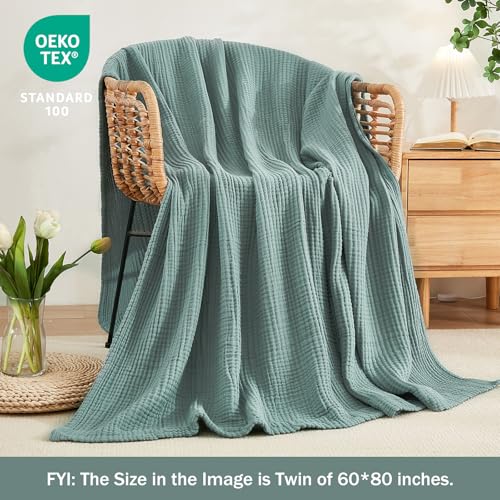 King Size Cotton Muslin Blanket - Teal 108x90 Inches, Soft & Breathable Bed Layering