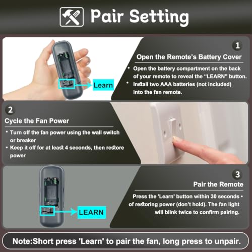 Ceiling Fan Remote Control for Hunter & Casablanca - 4 Speeds & Light Dimming