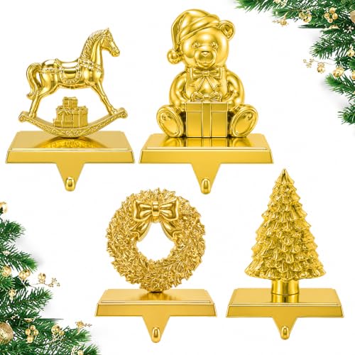 MERRI GLOW Horse Christmas Stocking Holders Set of 4 Gold Holiday Decor