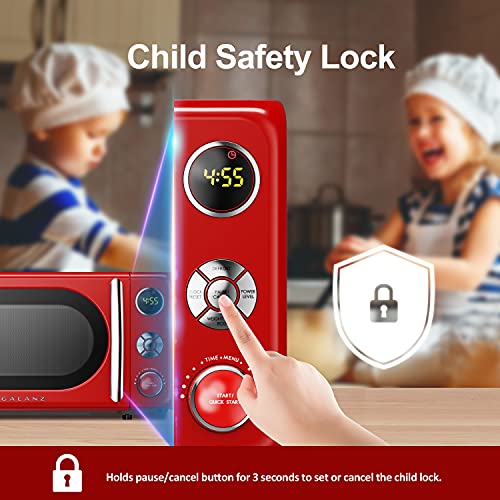 Galanz Retro Red Microwave Oven 0.7 Cu.Ft, 700W, LED Light, Child Lock, Classic Design