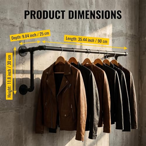 2-Pack Wall Mounted Industrial Pipe Clothing Racks with Flanges – Rustic Metal Garment Organizer