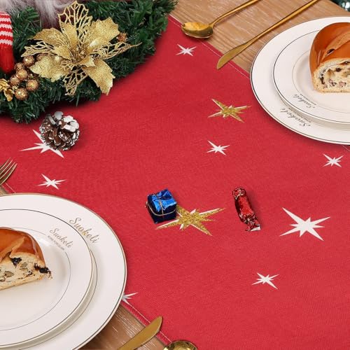 Bonhause 13x72 Inch Jesus Nativity Table Runner, Red Christmas Indoor/Outdoor Decor