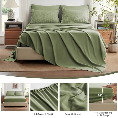 Olive Green Queen Comforter Set 7-Piece Bed in a Bag Bedding