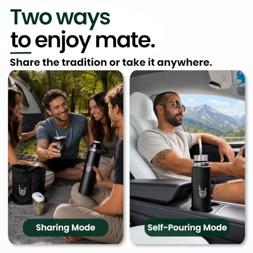 Black TUMA TU MATE Yerba Mate Kit with Thermo, Cup, Bombilla & AutoMate System