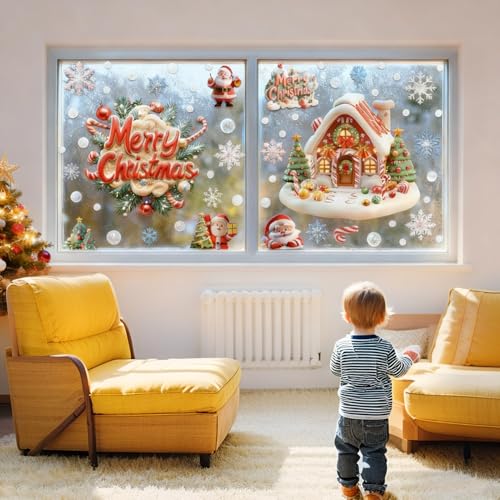 MAOTOAM Christmas Window Cling Stickers - 4 Sheets Holiday Decor for Glass Windows