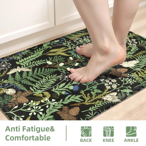 Keensoft 2PC Botanical Kitchen Rugs Set - Ink Moss Green, 17.3x28 & 17.3x59 Inches
