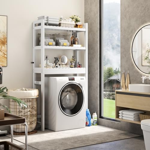 Homykic Over The Toilet Storage 3-Tier Bamboo Bathroom Shelf White 10.3"D x 24.8"W x 66.8"H