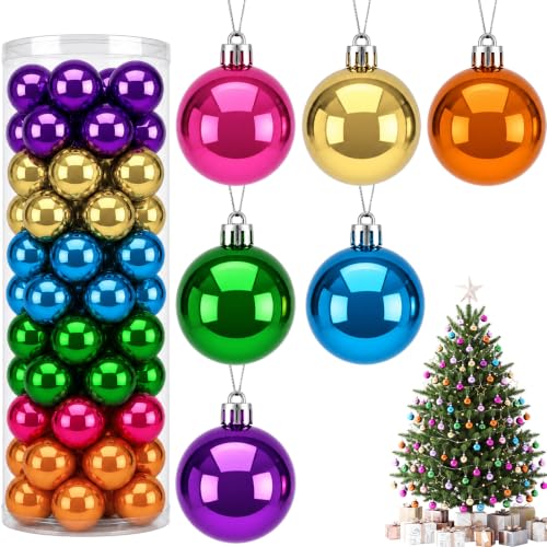 Simgoing 60 Pcs 1.18in Neon Christmas Ornament Balls with Hanging Rope