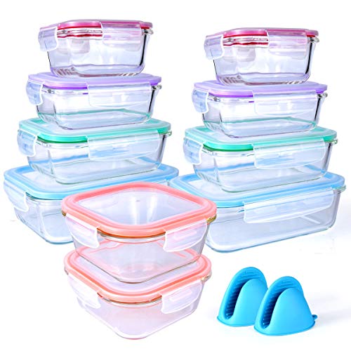 20-Piece Glass Food Storage Containers Set with Leakproof Lids & Oven Gloves