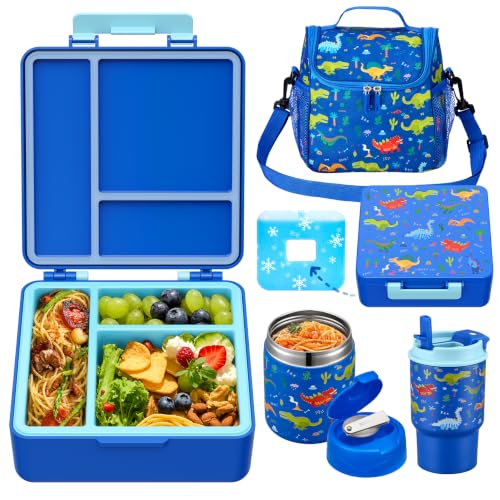 Howeemo Dinosaur Kids Bento Lunch Box Set with Insulated Thermo, Water Bottle & Ice Pack