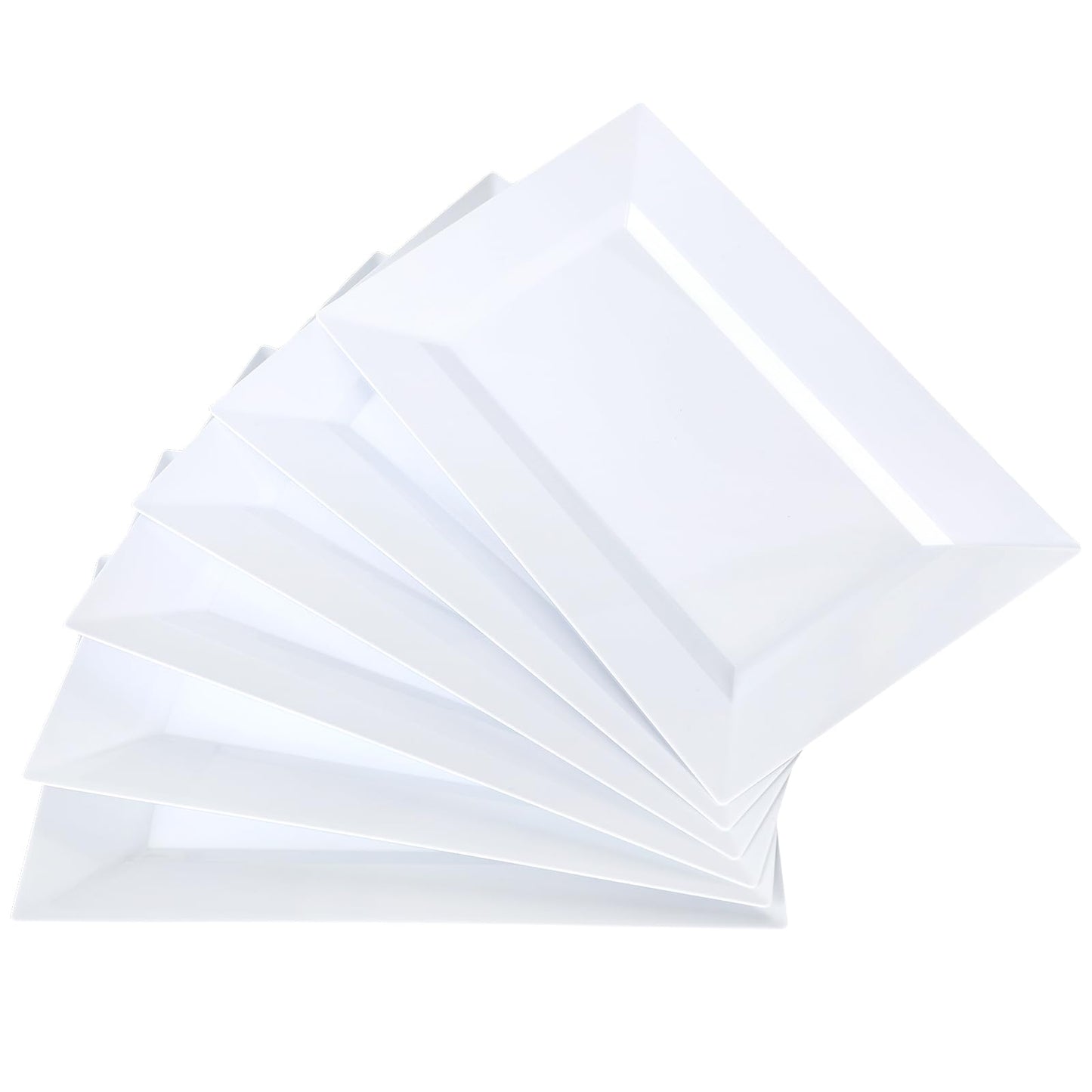 Mwellewm 12 Pcs White Plastic Serving Trays, 14''x9'' Rectangle Dessert Trays for Dessert Table, Party Food Display Set Disposable Platters Cookie Cupcake Gold Serving Tray for Birthday Party Wedding