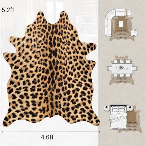 AROGAN Premium Leopard Print Rug, Faux Cheetah Rugs, Non-Slip 4.6 x
