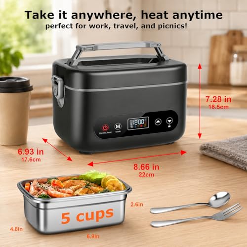 Dark Gray 1.2L Self-Heating Lunch Box for Adults - Portable Food Warmer