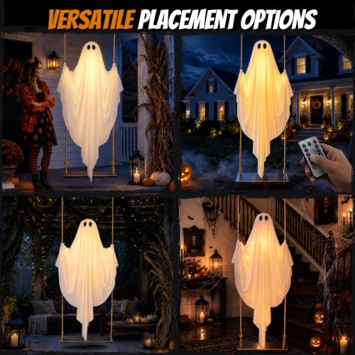 5FT Halloween Lighted Ghost Swing Outdoor Decorations with Remote Control