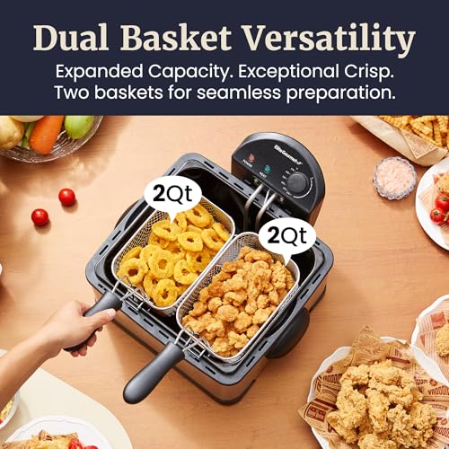 Elite Gourmet 4.5 Qt Deep Fryer with Dual 2-Quart Baskets - Stainless Steel & Black Variation