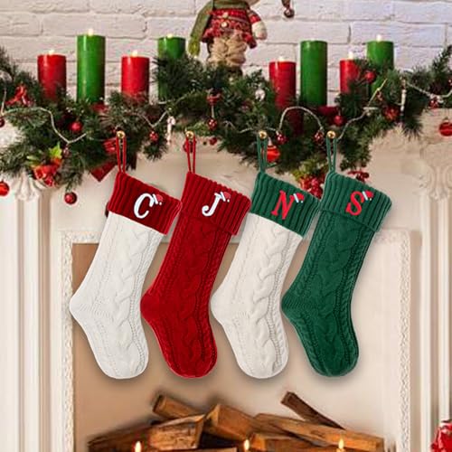 Guccde 18 Inch Christmas Stocking with Initial A - Personalized Monogram Knit Stocking, Red & White