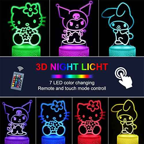 sunduck 3D Illusion Cat Night Light for Kids - 3 Patterns and 16 Colours Change with Remote Control Kitty Lamp Room Decor Birthdays Holidays Christmas Gifts for Kids and Girls