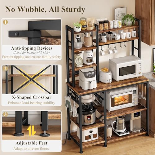 SNTD Rustic Brown 6-Tier Bakers Rack with Power Outlets, 36 x 14.6 x 72 in Kitchen Storage