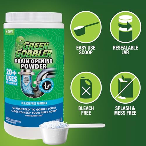 Green Gobbler Drain Clog Remover Powder - Safe for Septic, 20+ Treatments