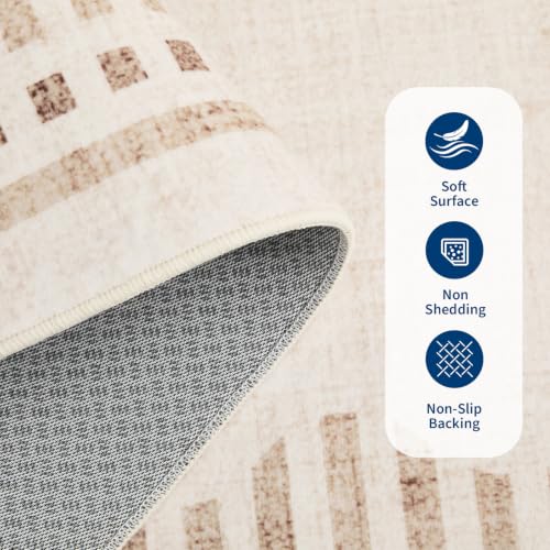 Garvee 5x7 Beige Washable Non-Slip Area Rug with Scalloped Border