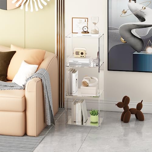 Invisibiliter Clear Acrylic 3-Tier Bookcase - 31.5 Inch Tall Floor Standing Shelf, Modern Display Storage for Home & Office