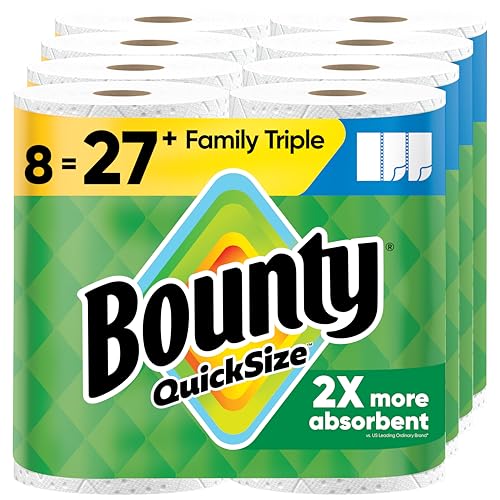 Bounty Quick-Size Paper Towels - Family Triple Rolls (8 Packs, 141 Sheets) - White, Super Absorbent